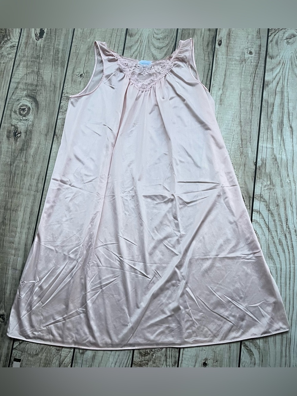 Vintage Lorraine Silky Pink Floral Lace Nightgown Cottage USA Fairy Romantic